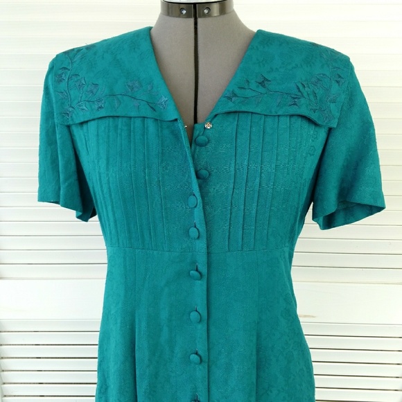 Vintage Karin Stevens button down maxi floral damask dress 8 - Picture 2 of 7